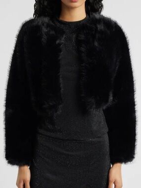 Mango Black Faux Fur Cropped Jacket